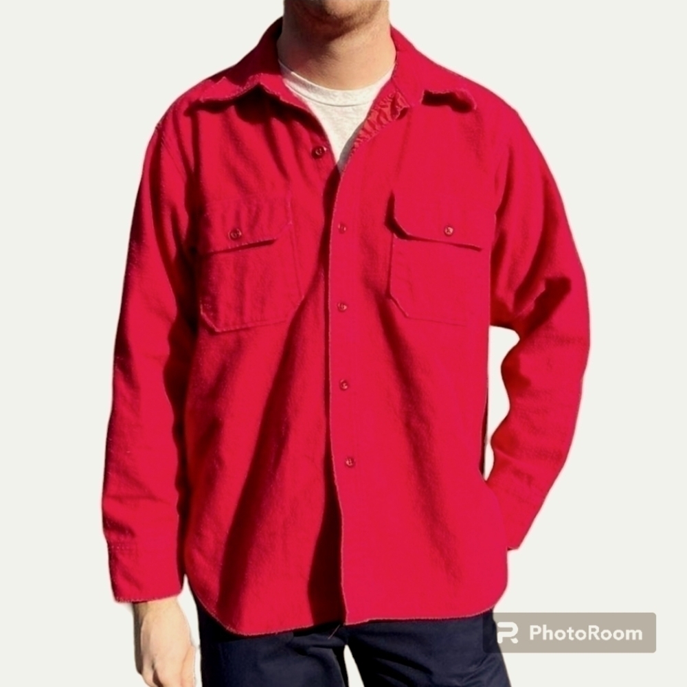 Woolrich Mens Heavy Cotton Red Button Down Shirt sz XL